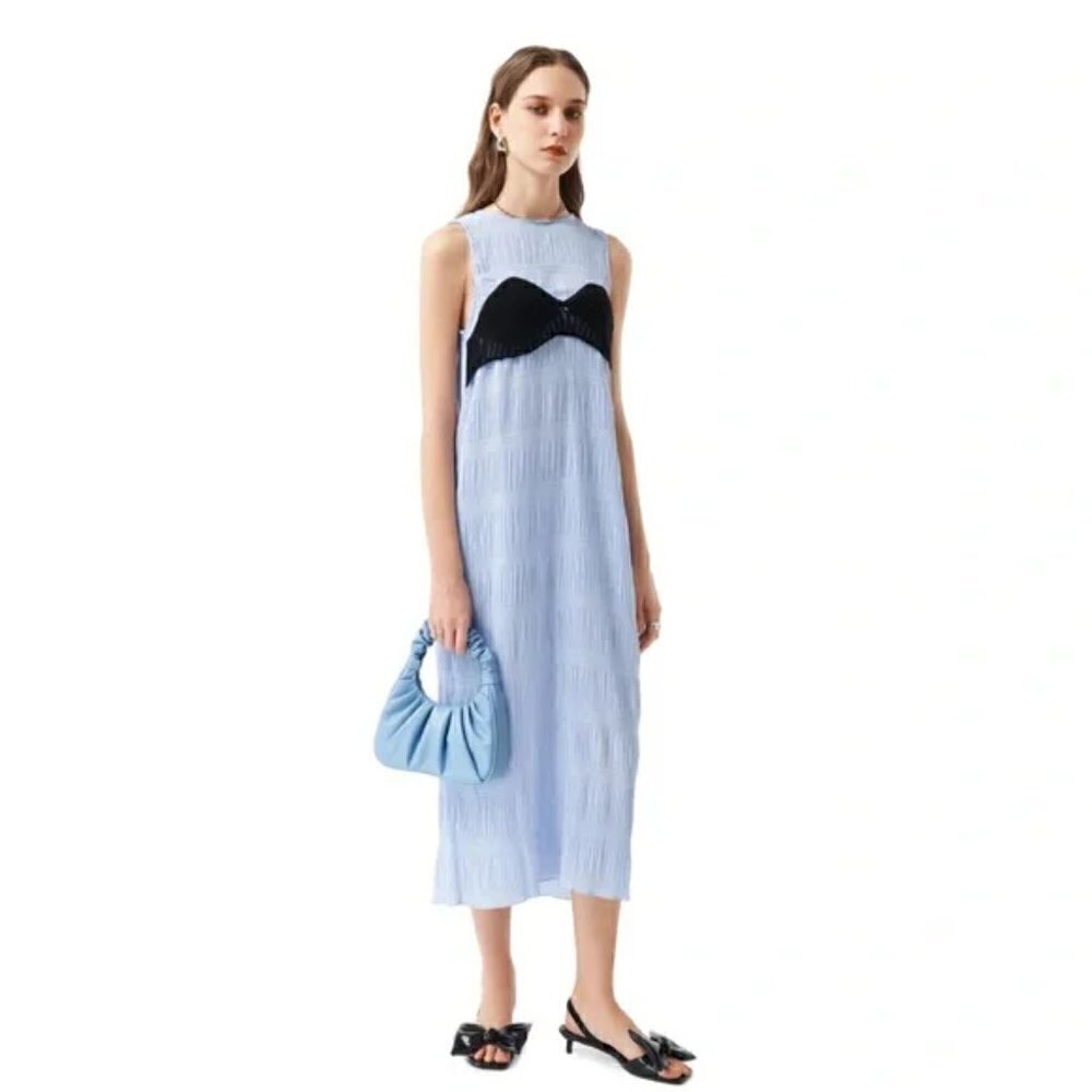 Zara Pleated Crocheted Grecian Crinkle Flowy Maxi Dress NWT Size Small - Picture 3 of 16